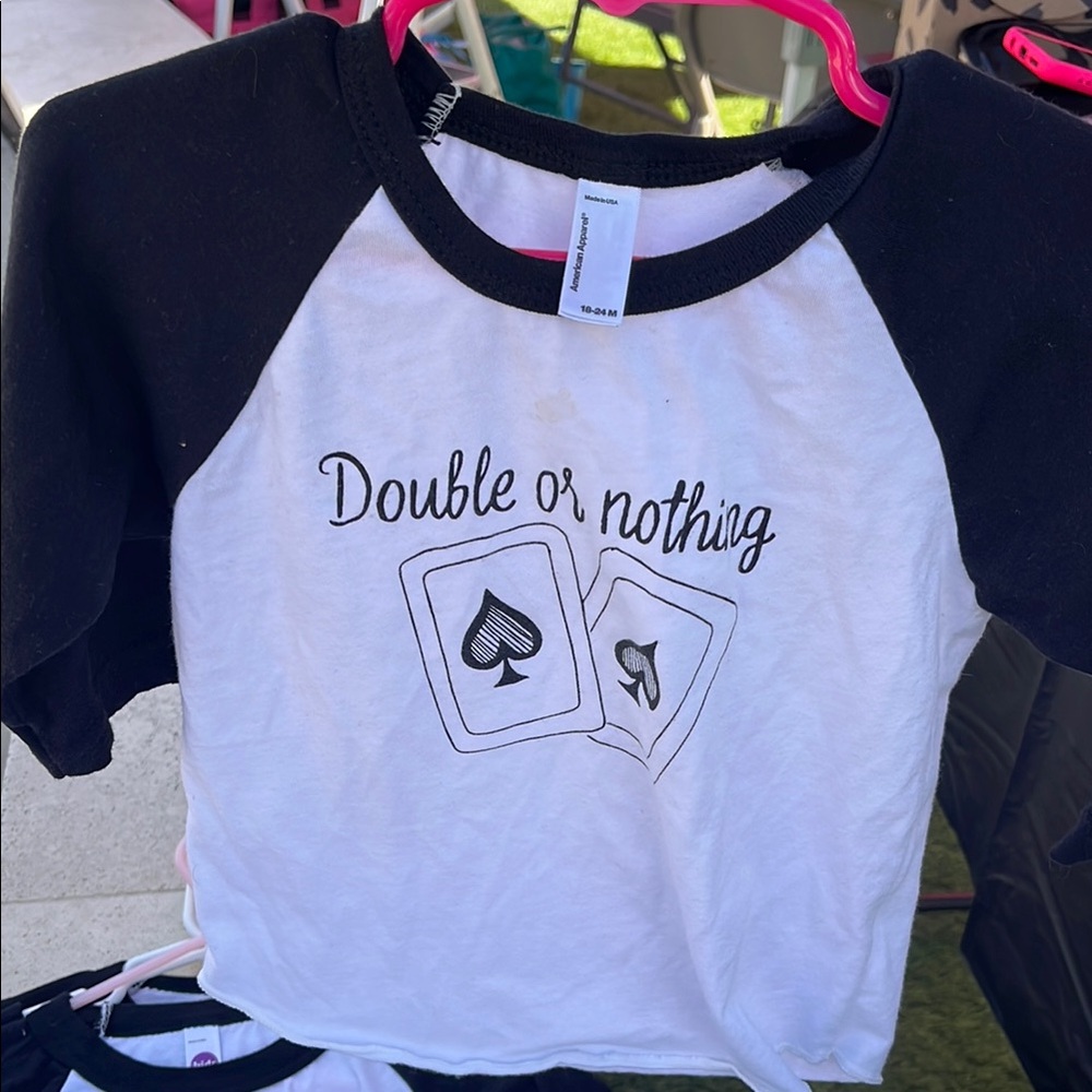 Black and White Short Sleeve Tee with Playing Card Graphic